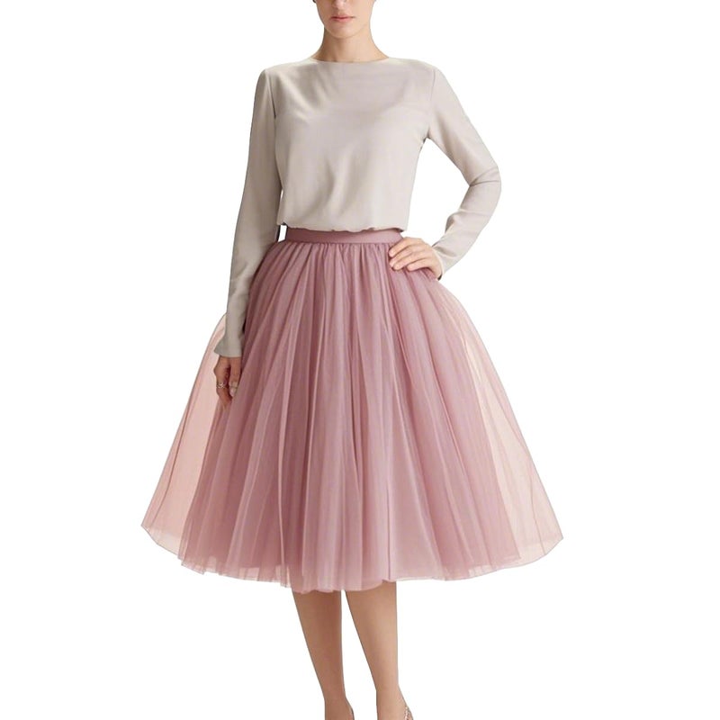 WDPL Adult Tulle Skirt Bridesmaid Petticoat Tutu for Women Large Dusty Rose - Image 1